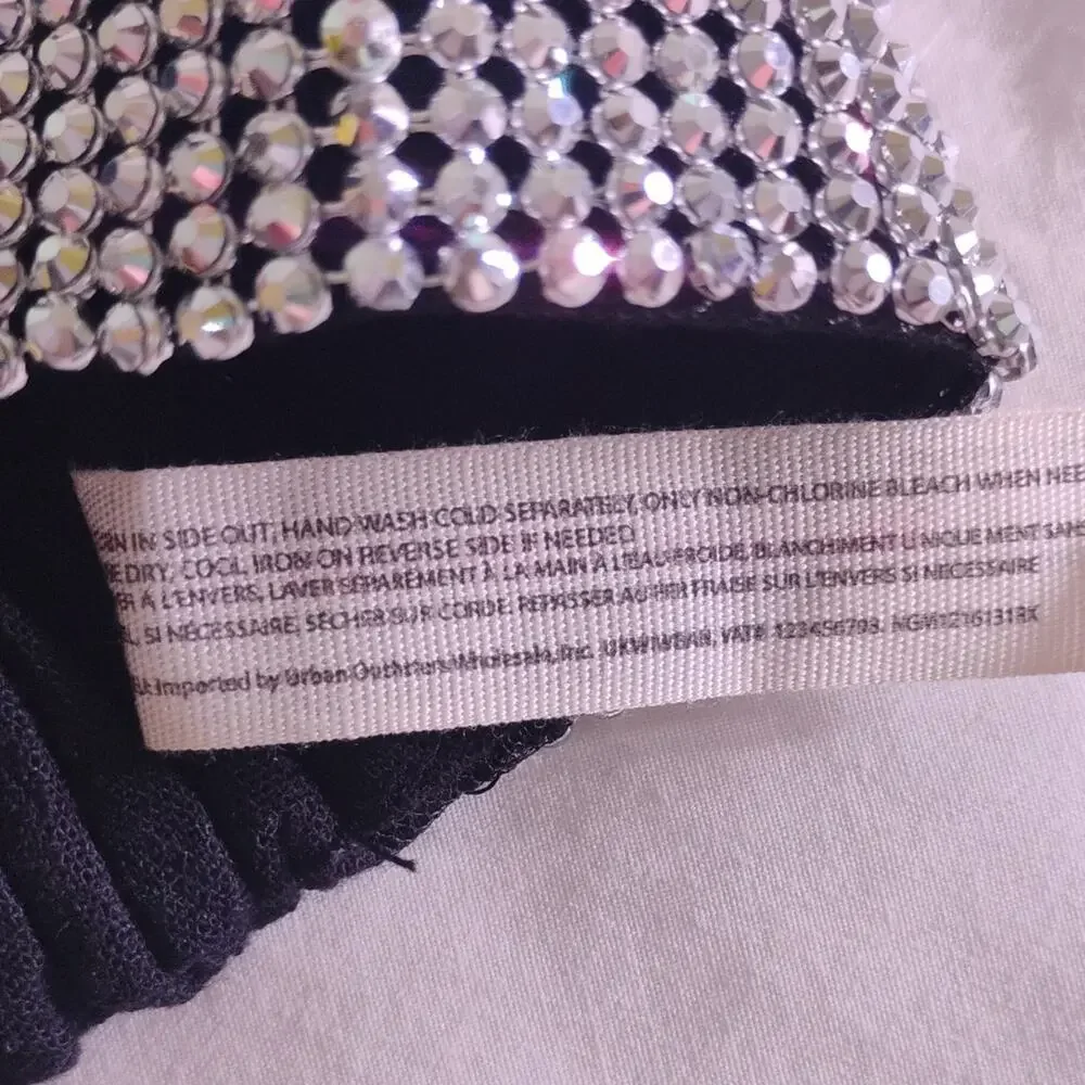 Free People Intimately Rhinestone Halter Bralette Black Adjustable Strap Size S